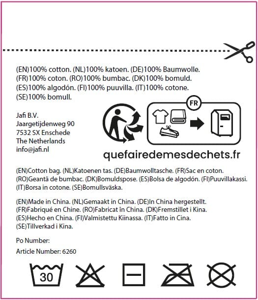 Katoenen tas met lange hengsels, 140 gr/m²