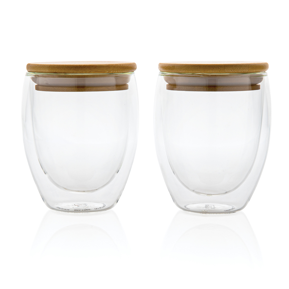 Dubbelwandig borosilicaatglas met bamboe deksel 250ml set