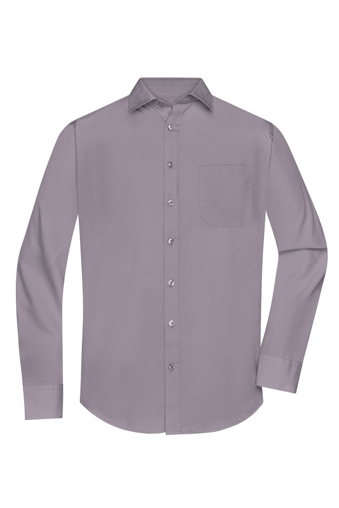 Men's Shirt Long-Sleeved Poplin - Staal (ca. Pantone 423U)