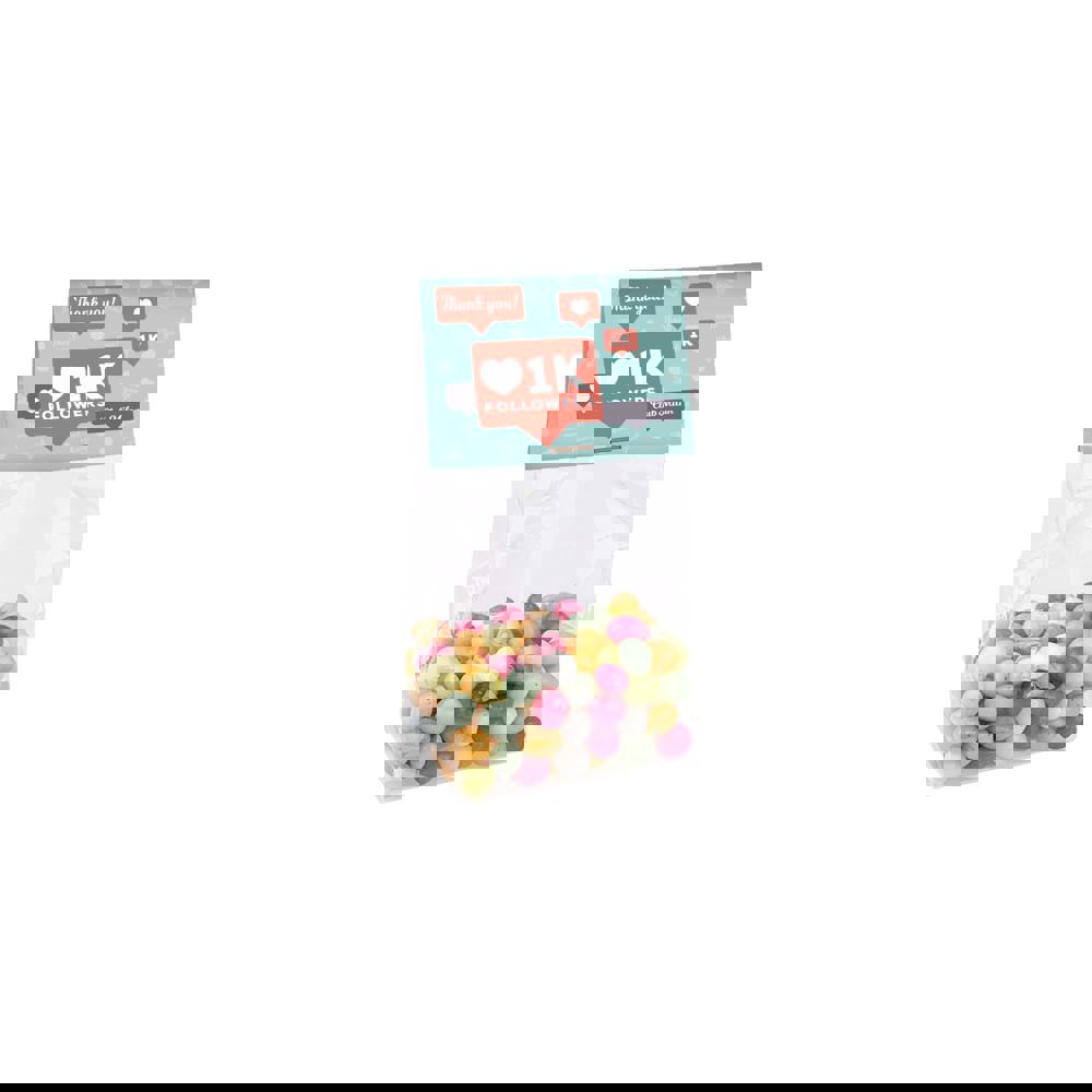 Blokzakje met kopkaartje en 100 gram snoep - Transparant/Wit