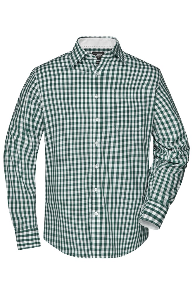 Men's Checked Shirt - Bosgroen/wit (ca. Pantone 567C
white)