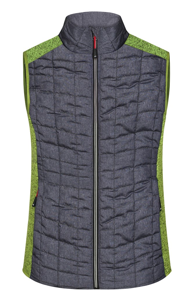 Ladies' Knitted Hybrid Vest - Kiwi-melange/antraciet-melange (ca. Pantone 377C
432C)
