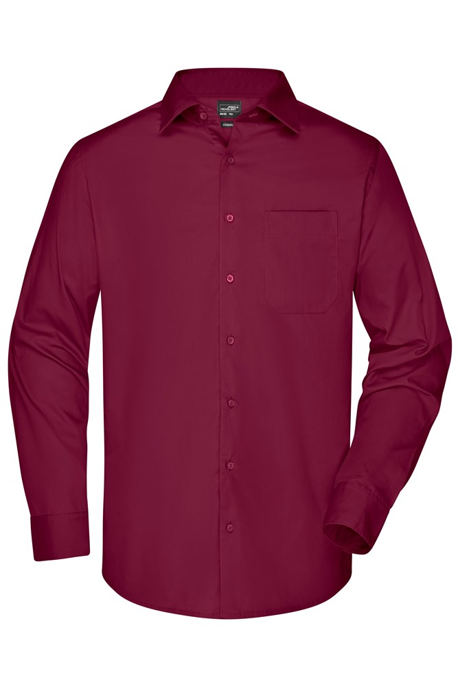 Men's Business Shirt Longsleeve - Wijnrood (ca. Pantone 195C)