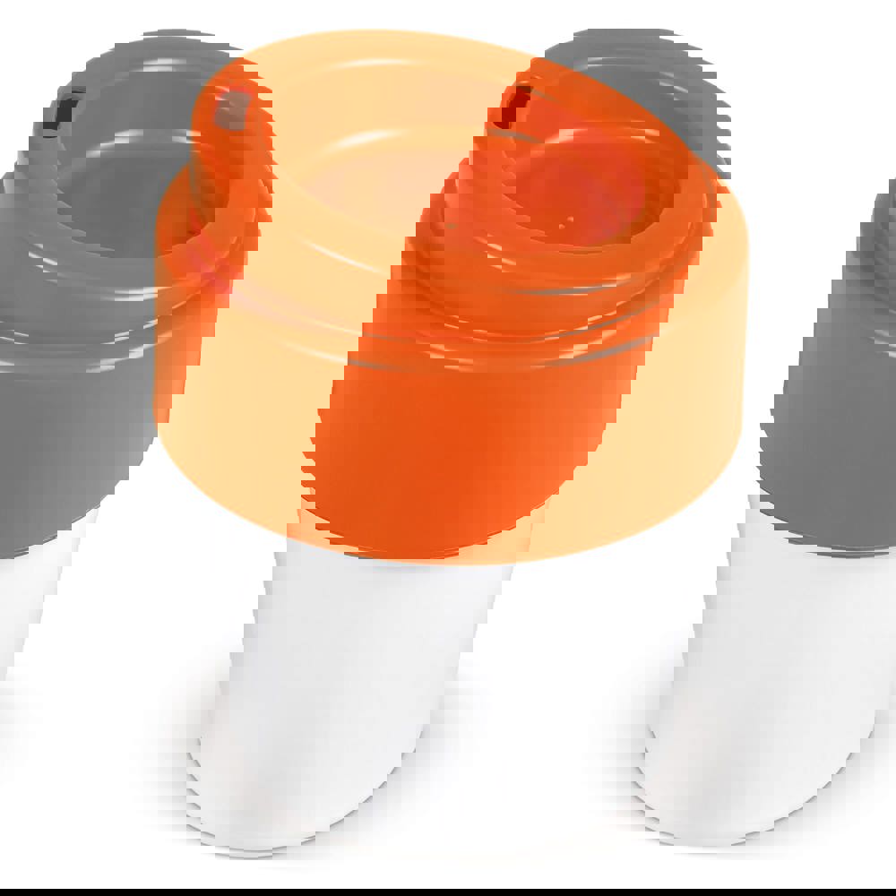 Koffiebeker Hot-but-cool met deksel 240ml - Wit / Oranje