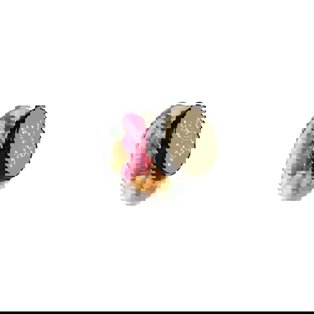 Micro glazen potje 50 ml, gevuld met snoep - Transparant/Zwart