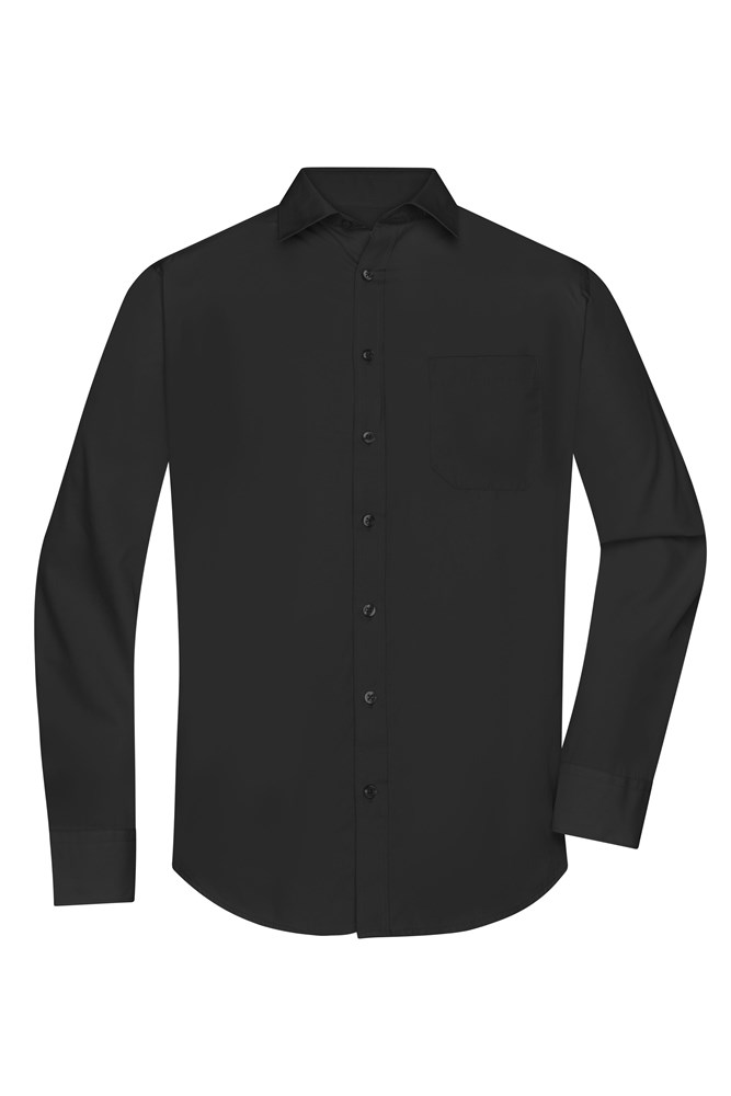 Men's Shirt Long-Sleeved Poplin - Zwart (ca. Pantone blackC)