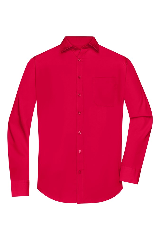 Men's Shirt Long-Sleeved Poplin - Rood (ca. Pantone 200C)