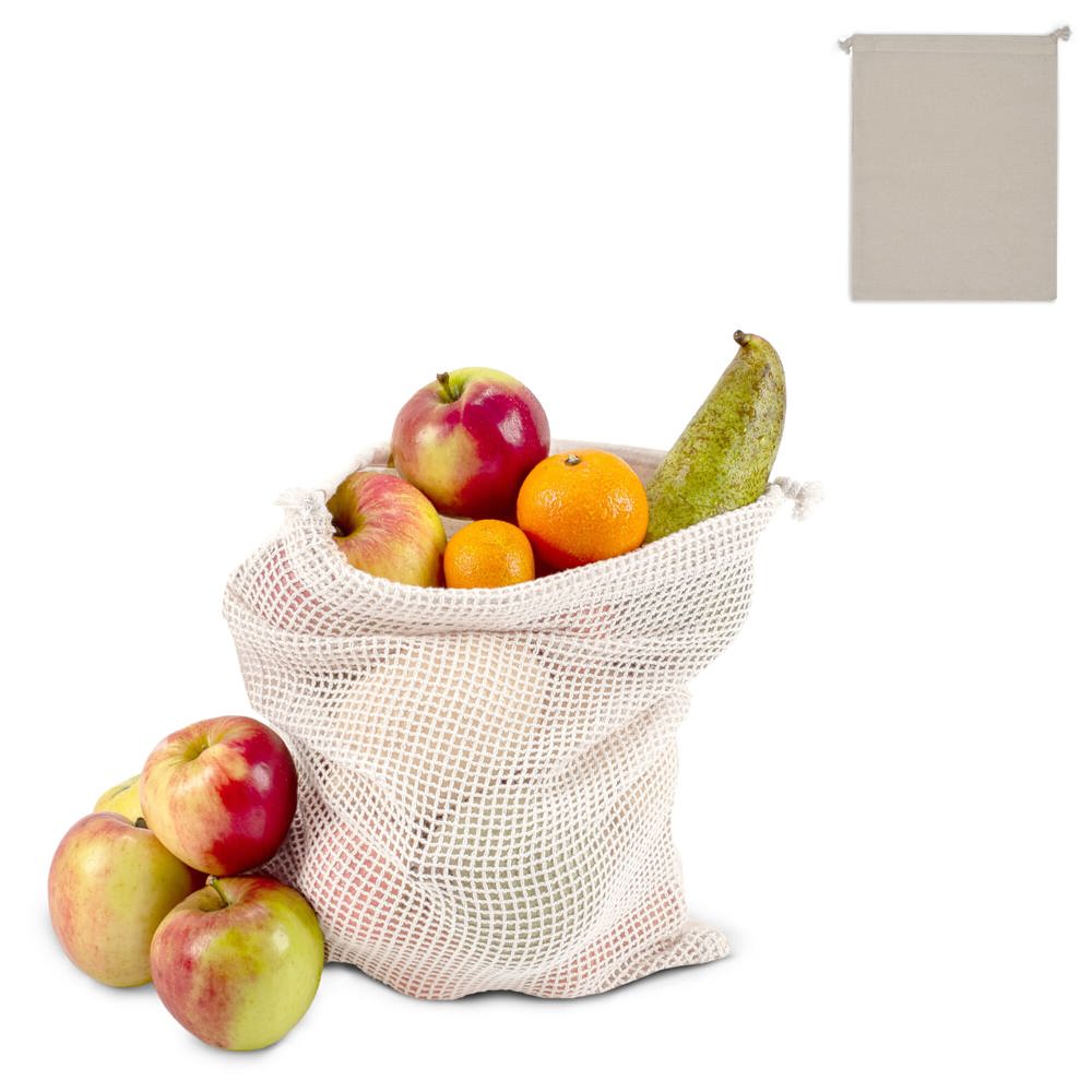 Herbruikbaar groente &amp; fruit zakje OEKO-TEX® katoen ecru 25x30cm