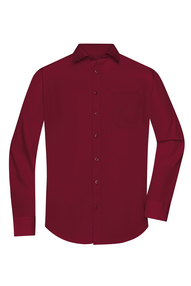 Men's Shirt Long-Sleeved Poplin - Wijnrood (ca. Pantone 195C)