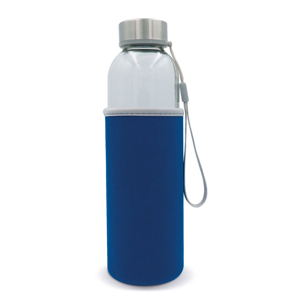 Waterfles glas met sleeve 500ml - Transparant / Lichtblauw