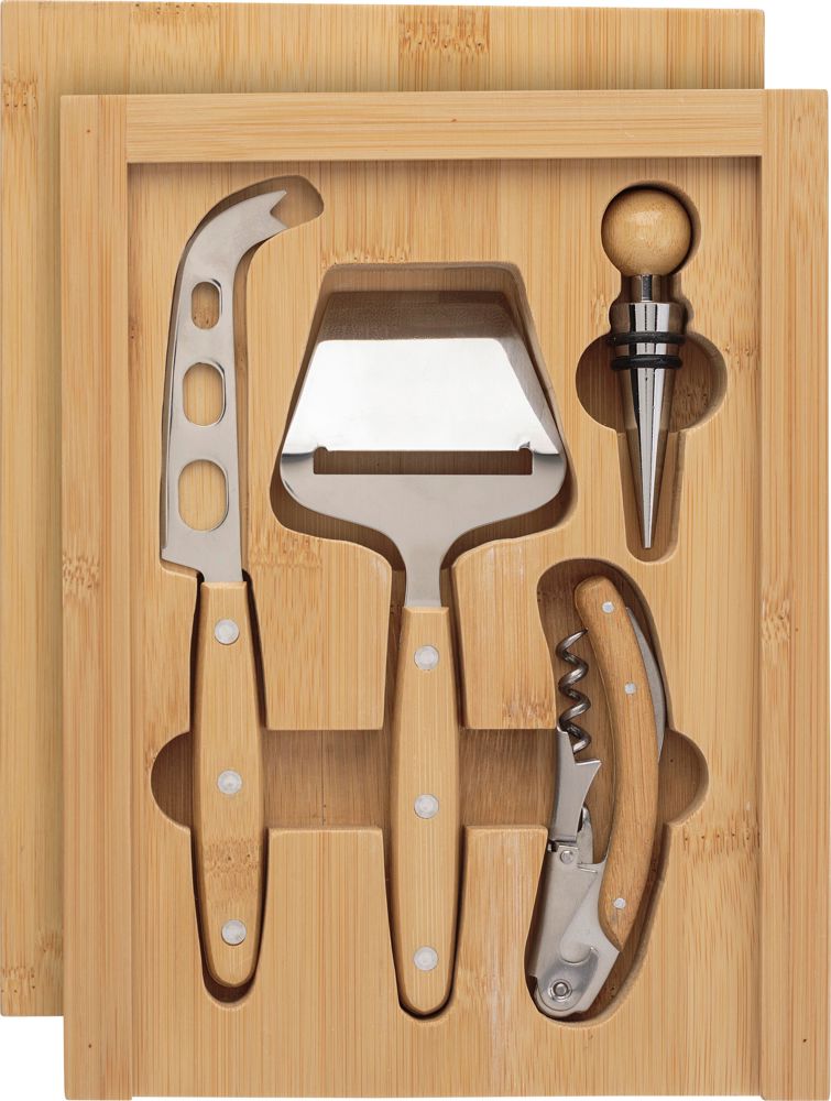 Bamboe kaas- en wijnset Patrick