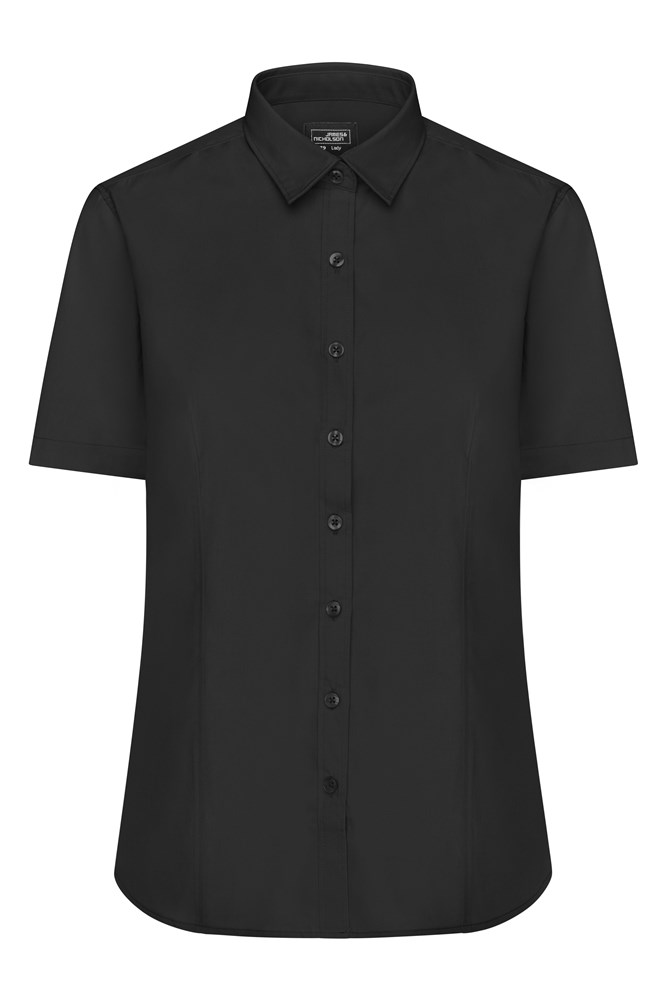 Ladies' Shirt Short-Sleeved Poplin - Zwart (ca. Pantone blackC)