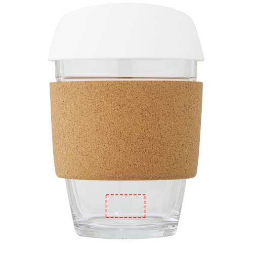 Lidan borosilicaat glazen beker van 360 ml met kurken grip en siliconen deksel