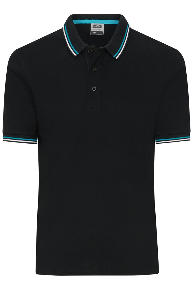 Men's Polo - Zwart/wit/turquoise (ca. Pantone blackC
white
321C)