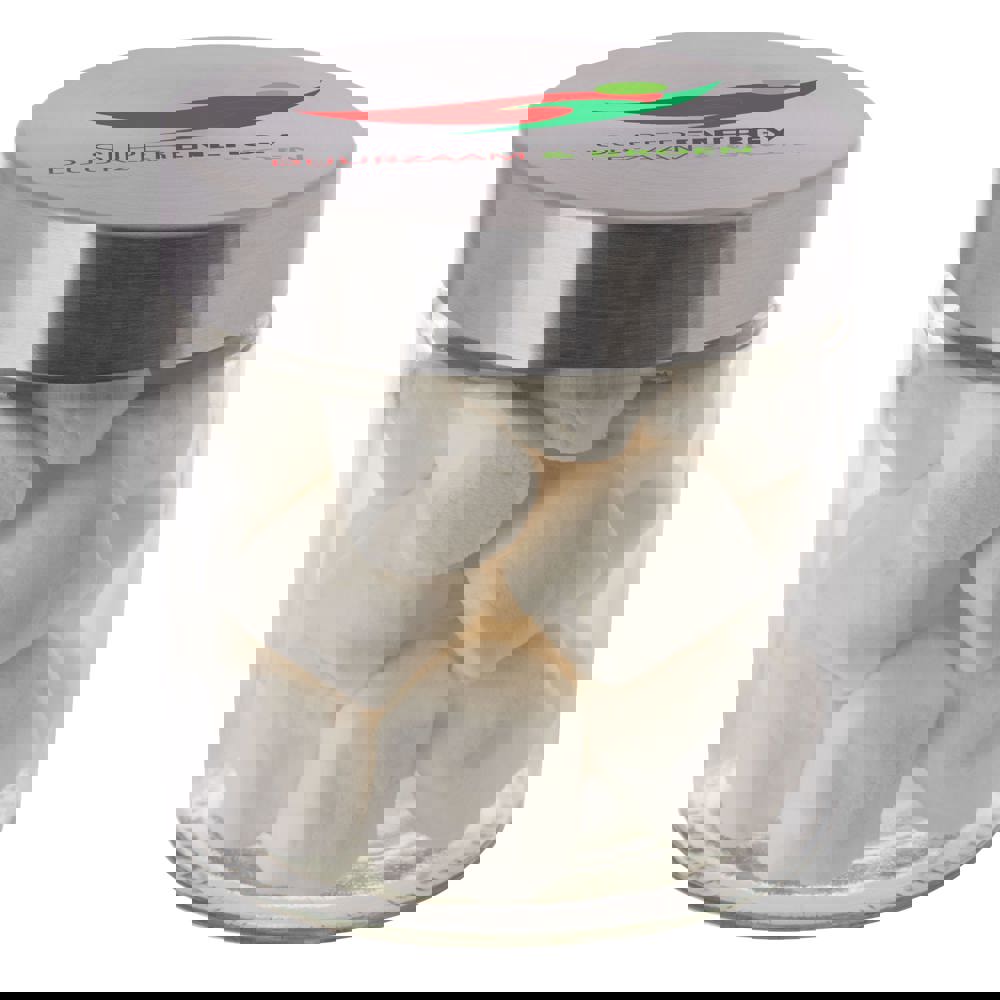 Glazen pot 0,9 liter, gevuld met snoep