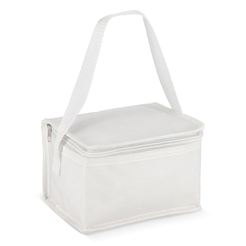 R-PET koeltas voor 6 blikjes, non-woven, 20 x 13 x 12,5 cm, 75 g/m² - Wit