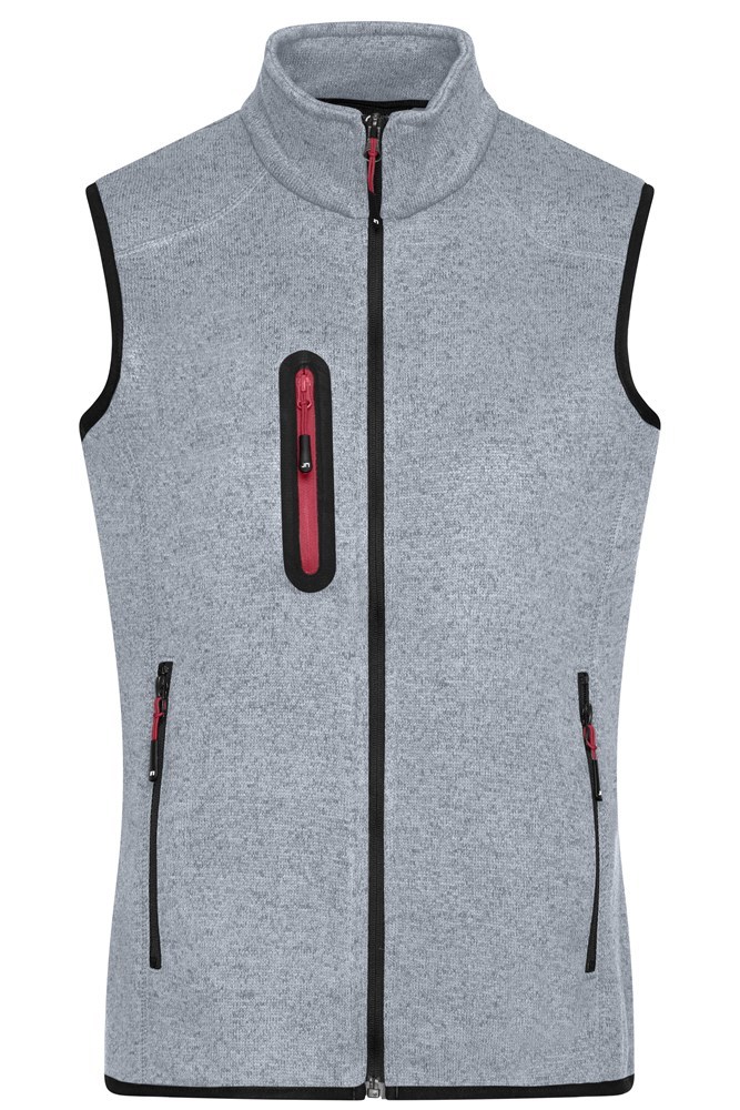 Men's Knitted Fleece Vest - Lichtgrijs-melange/rood (ca. Pantone 7544C
187C)