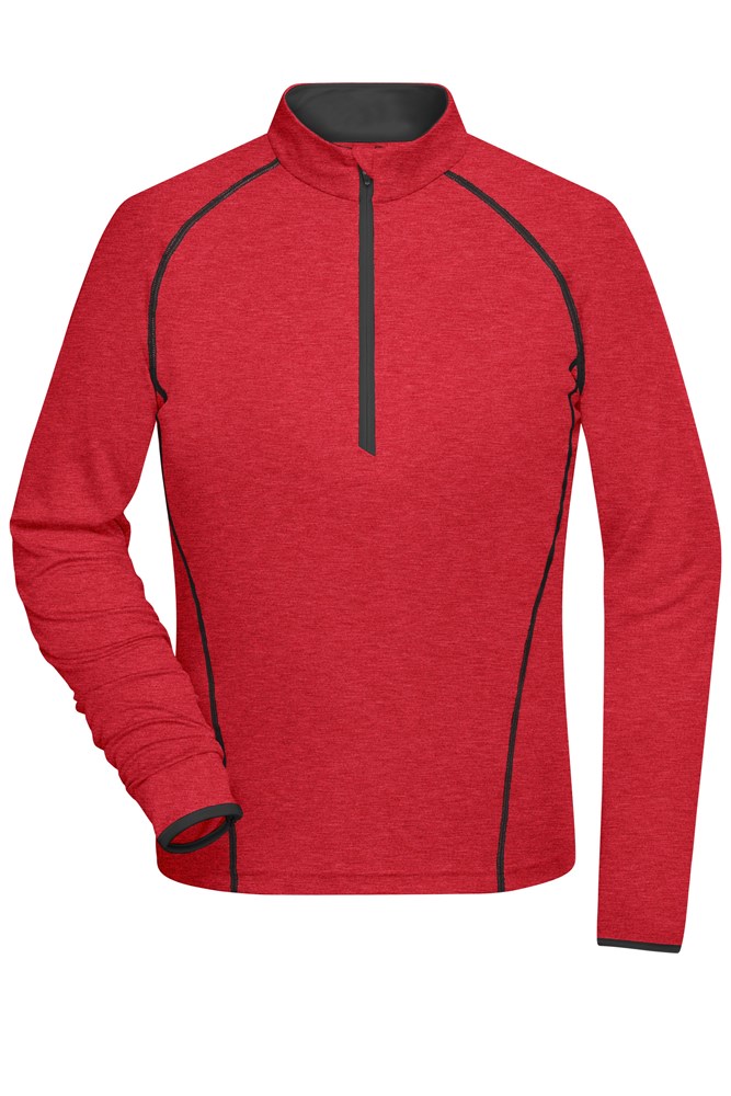 Ladies' Sports Shirt Long-Sleeved - Rood-melange/titan (ca. Pantone 180C
426U)