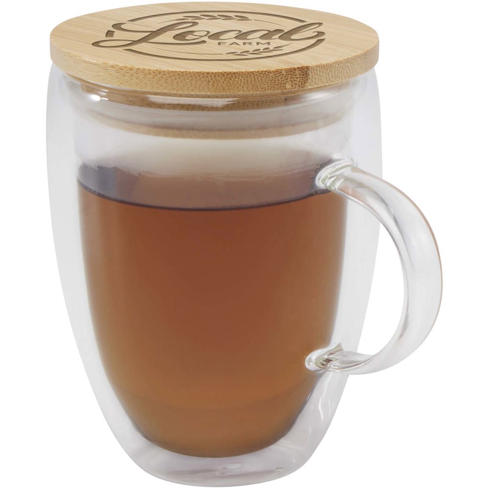 Leona 350 ml glazen beker met bamboe deksel
