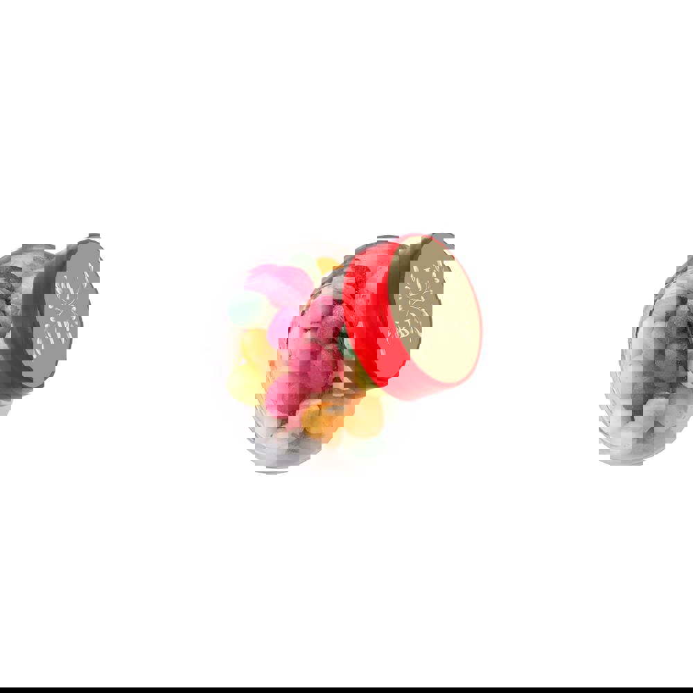 Micro glazen potje 50 ml, gevuld met snoep - Transparant/Rood