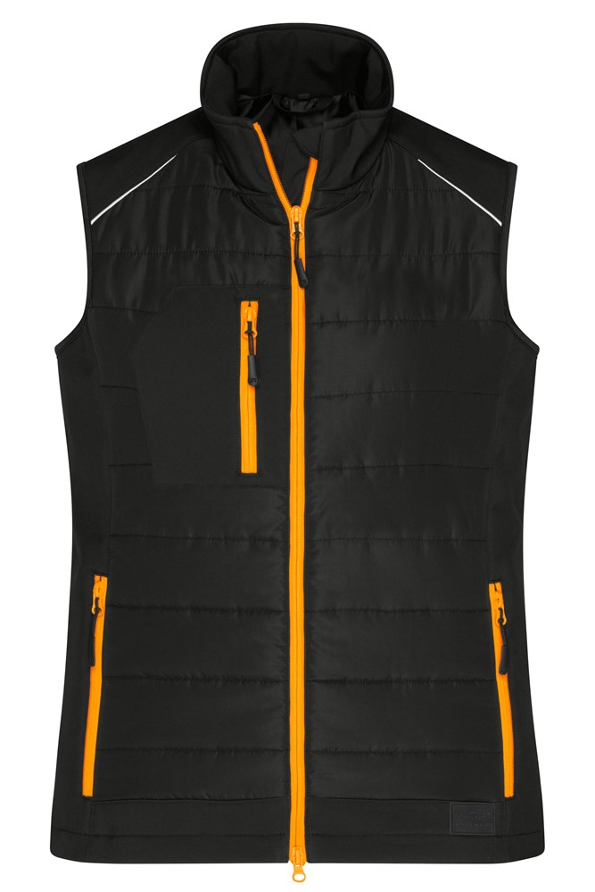 Ladies' Hybrid Vest GRS - Zwart/neon-oranje (ca. Pantone blackC
1505C)