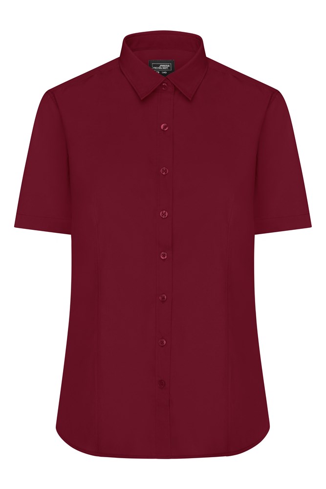 Ladies' Shirt Short-Sleeved Poplin - Wijnrood (ca. Pantone 195C)