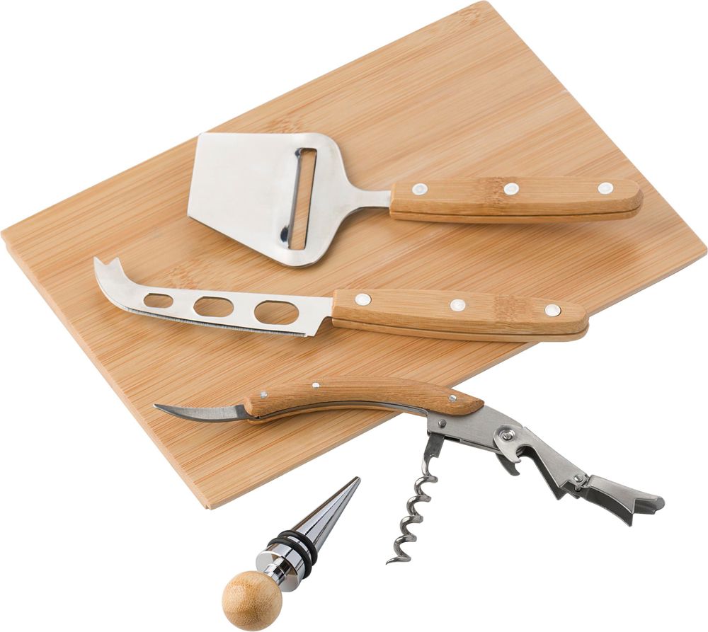 Bamboe kaas- en wijnset Patrick