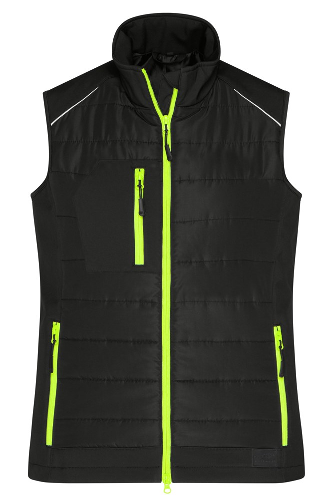 Ladies' Hybrid Vest GRS - Zwart/neon-geel (ca. Pantone blackC
803C)
