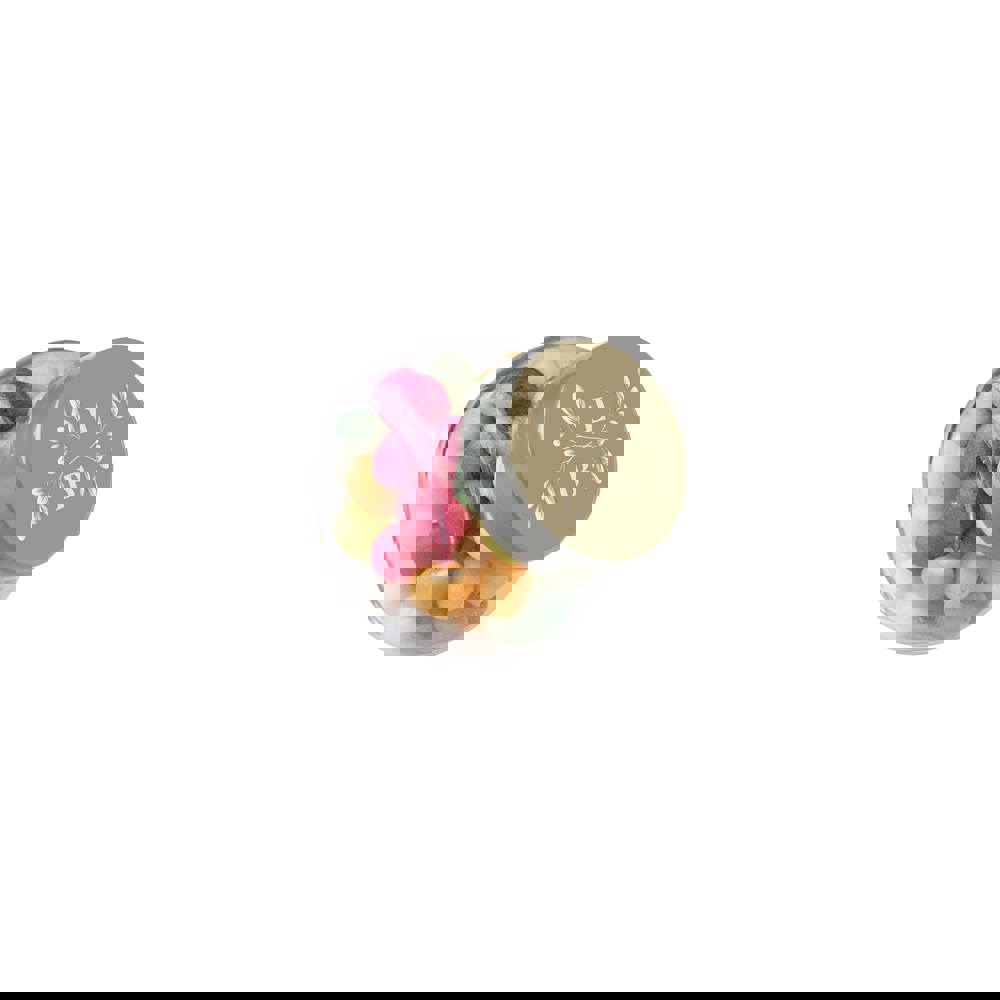 Micro glazen potje 50 ml, gevuld met snoep - Transparant/Zilver