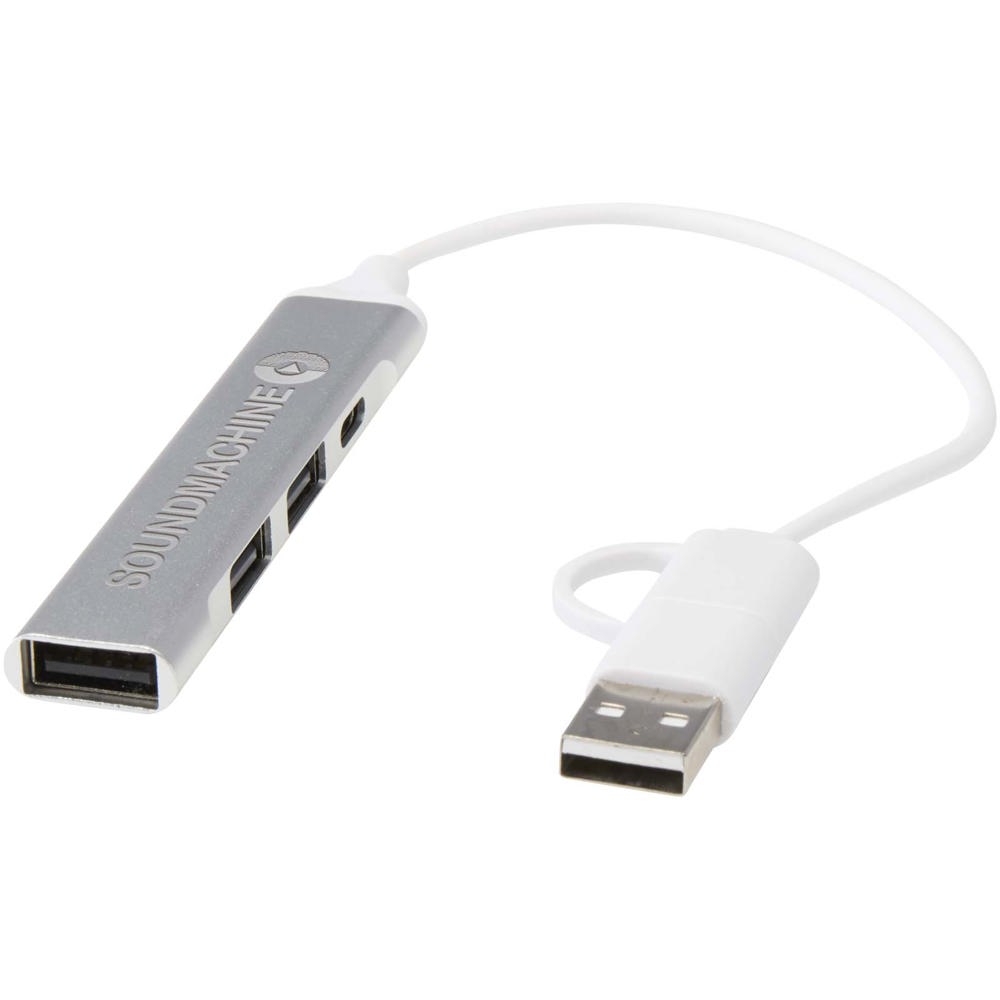 Alkaid 4 poorts USB-A en Type-C hub van gerecycled aluminium met dubbele ingang