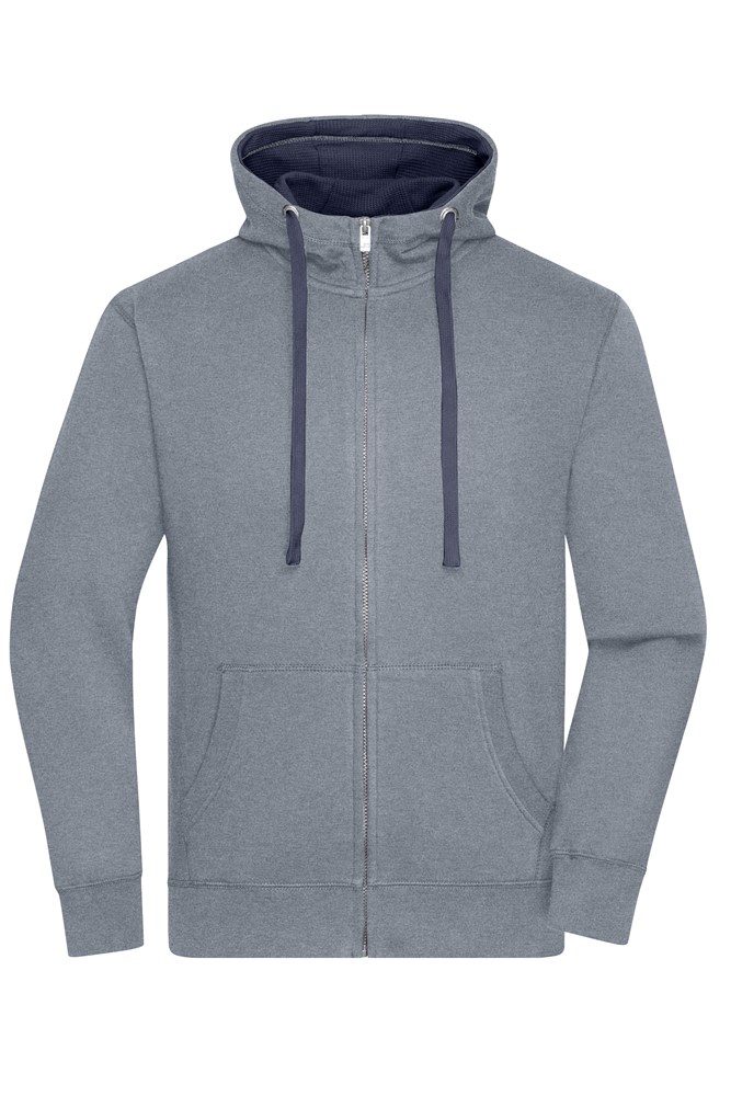 Men's Lifestyle Zip-Hoody - Grijs-melange/navy (ca. Pantone 423U
296C)