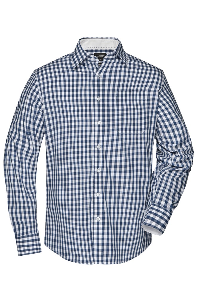 Men's Checked Shirt - Navy/wit (ca. Pantone 533C
white)